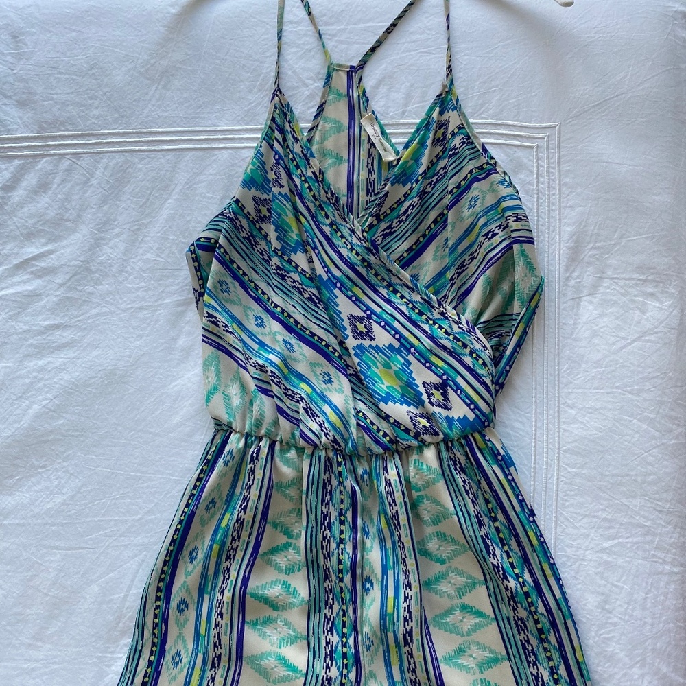 Blue and Green Multi Patterned Halter Romper